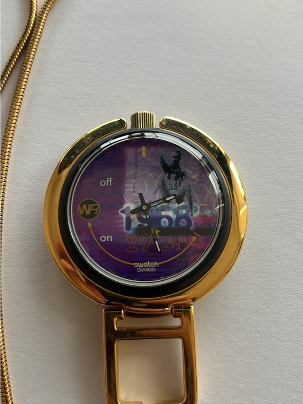 1996 Atlanta Olympics Swatch "Bob Beamon" Gold Pocket Watch – Rare PUZ100